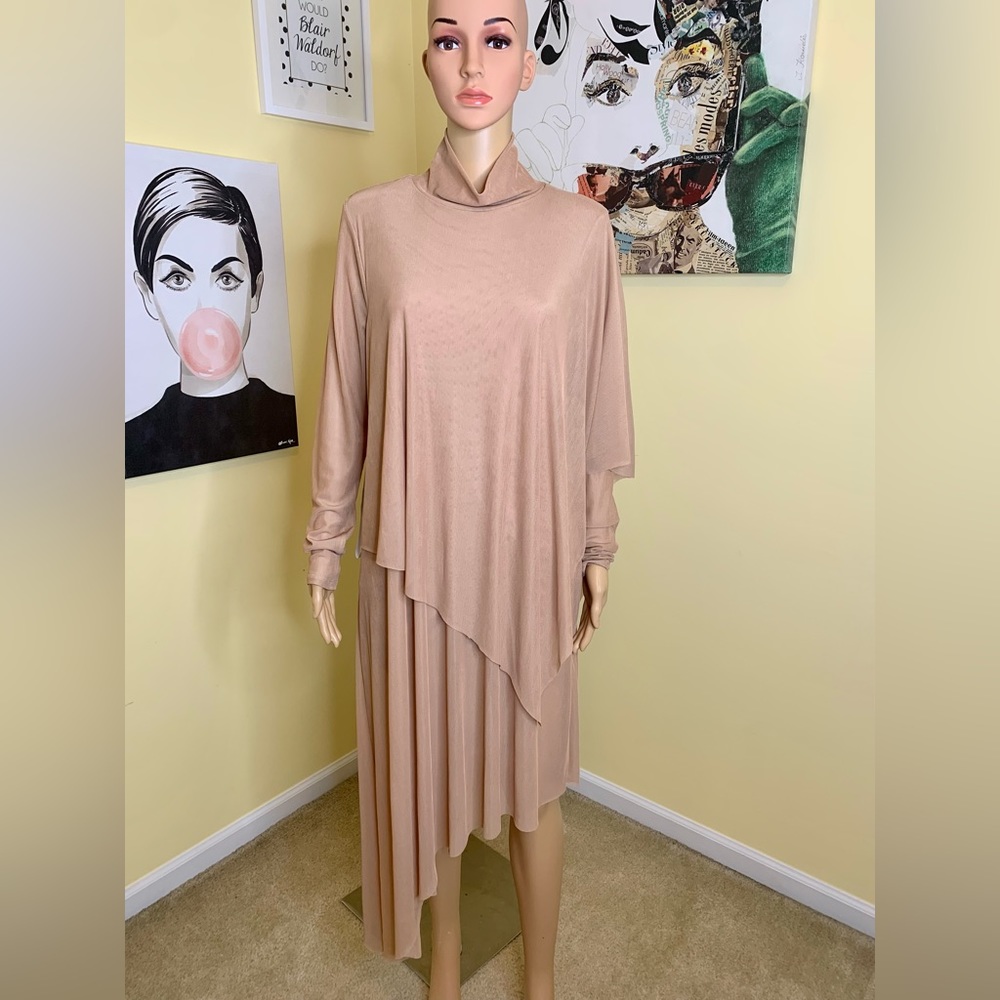 💫HP‼️💫 NWT BCBG MAXAZRIA Asymmetrical Layered Turtleneck Dress in Nubuck, Med - Picture 11 of 12